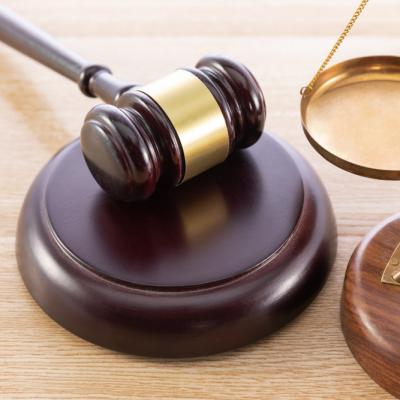 High Angle Shot Gavel Scale Wooden Surface